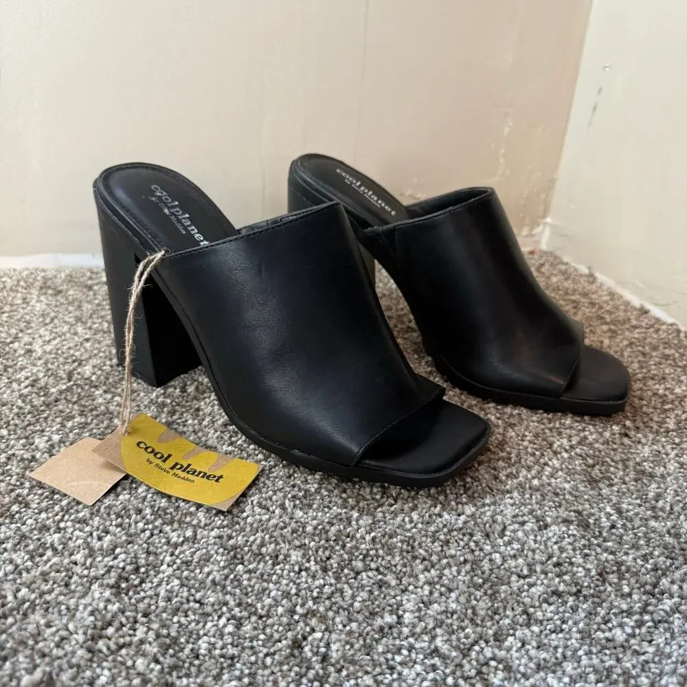 NWT Cool‎ Planet By Steve Madden Trendy Chunky Slip On High Heel Grunge Preppy